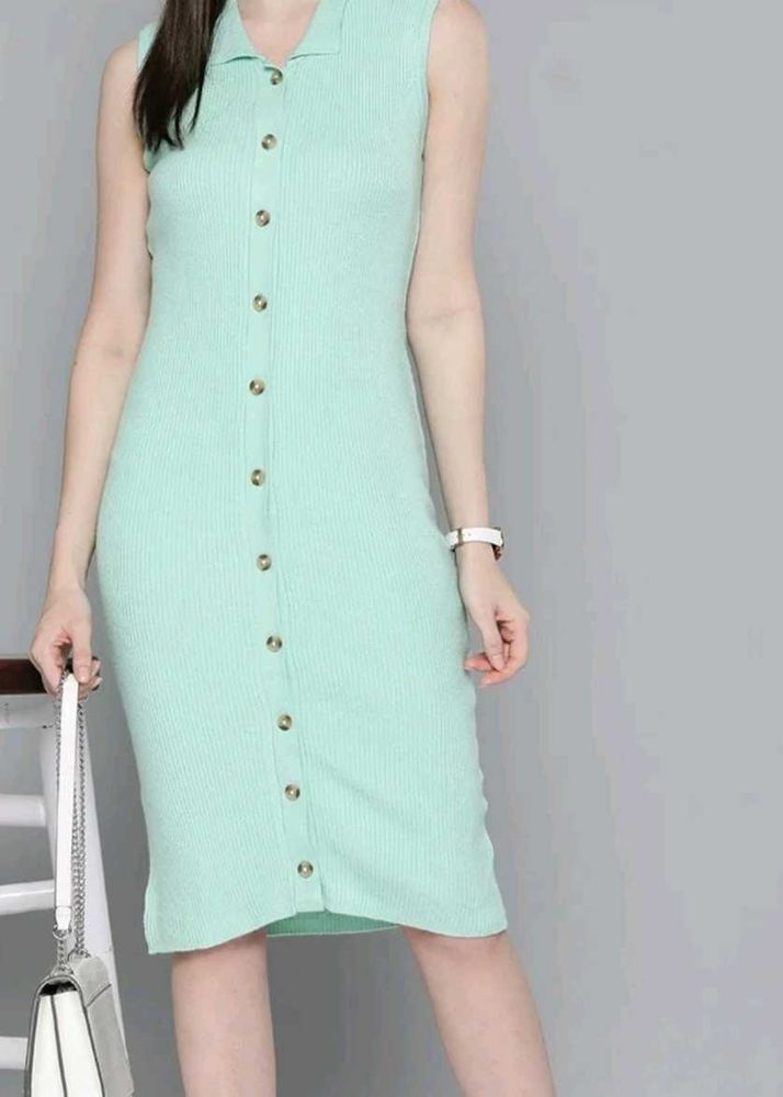 Chemistry Sea Green Ribbed Button-Front Dress