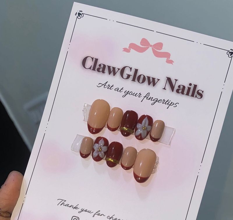 Deep Red 3D Press-On Nails Set