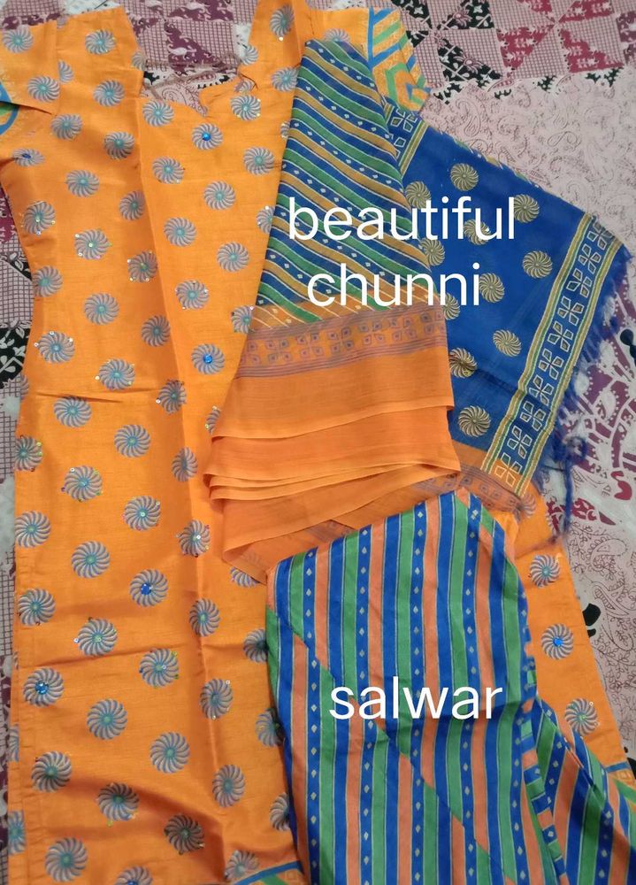 Orange Kurta Set with Blue Dupatta