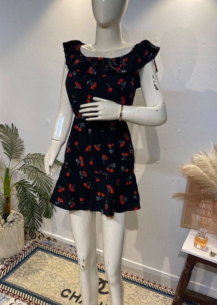 Cute Cherry Print Ruffle Dress