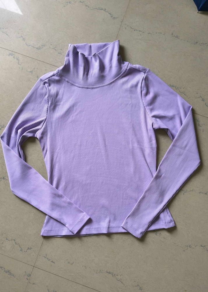 Lilac Ribbed Turtleneck Top