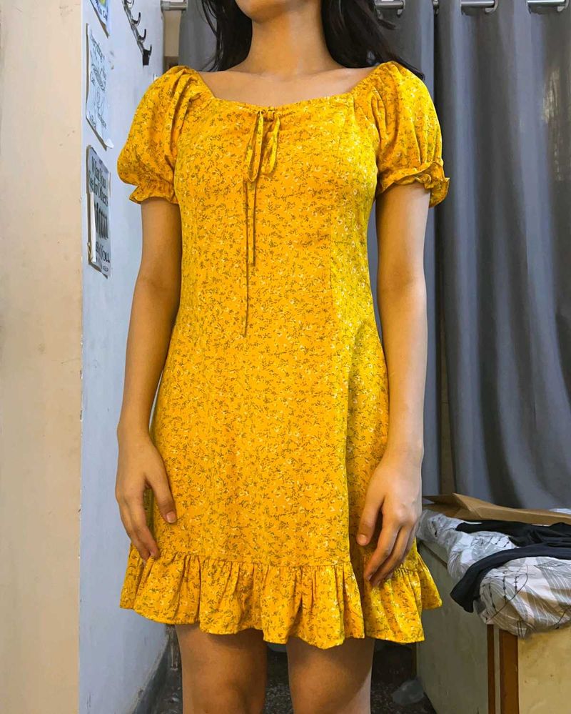 Berry Lush Yellow Floral Ruffle Mini Dress