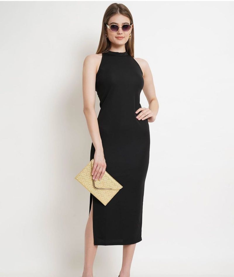 Black Bodycon Dress with side slit and freeb