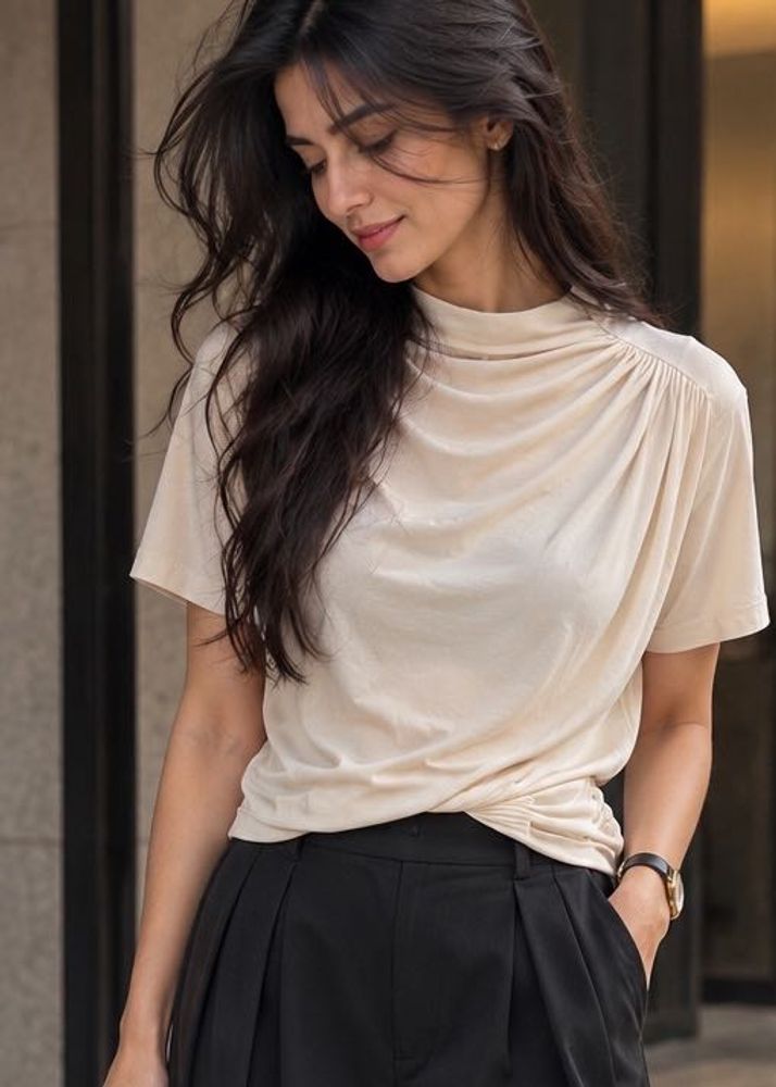 Chic Ruched Cream Top