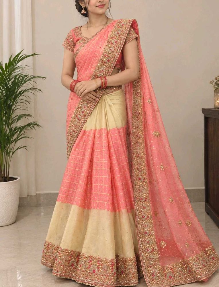 Pink &amp; Cream Embroidered saree