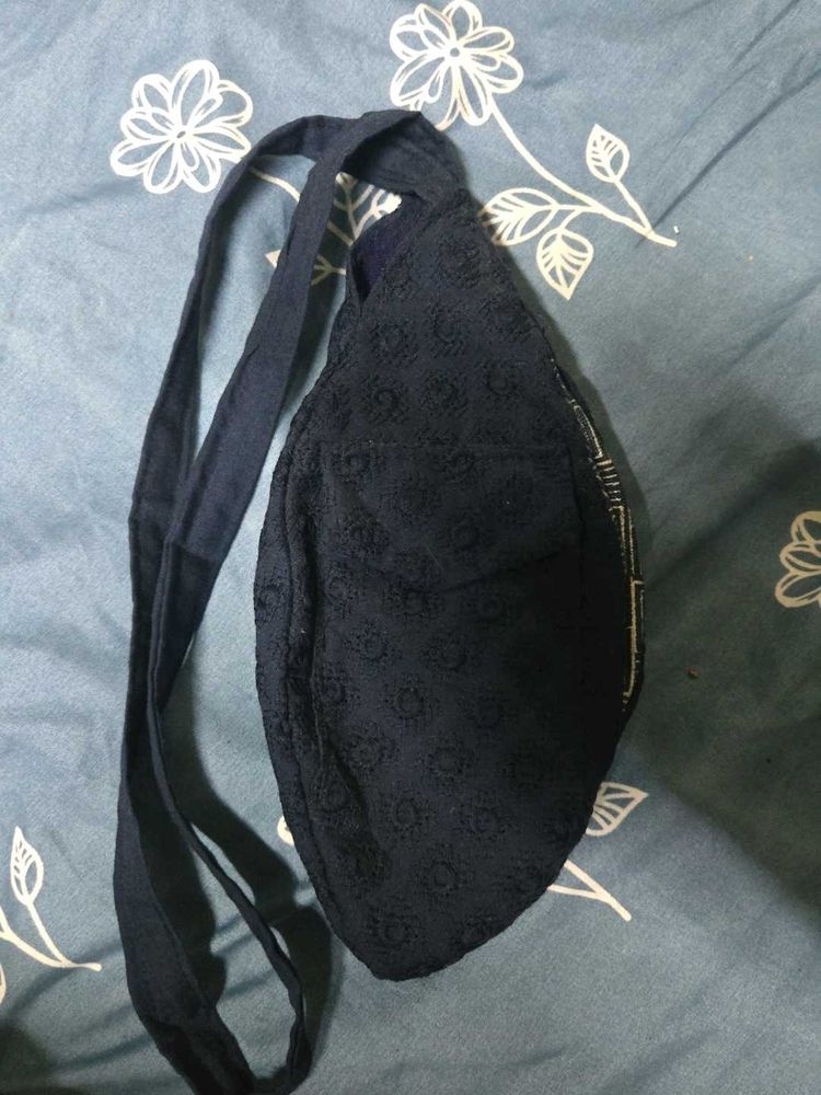 Chic Dark Blue Textured Crossbody BeadBag