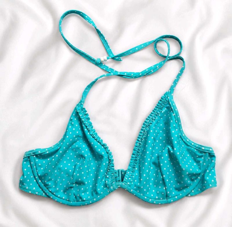 Cute Teal Polka Dot Bikini Top