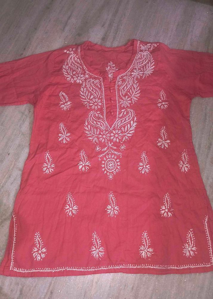Beautiful pinkish peach Chikankari Kurta