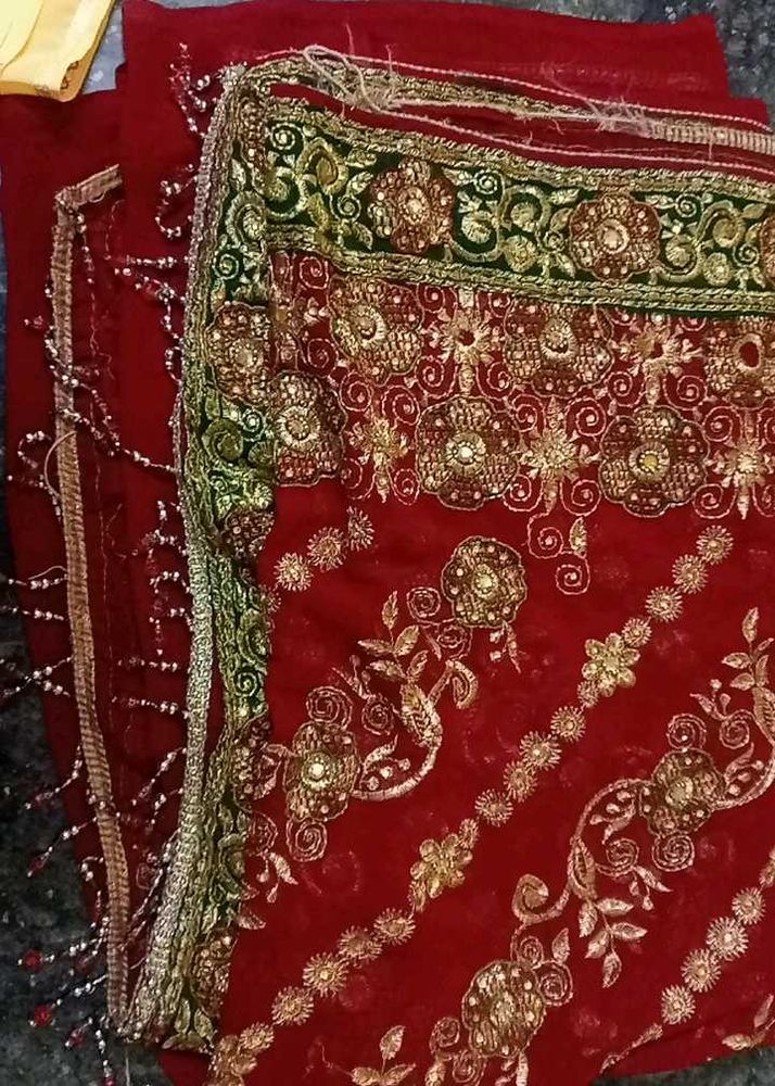 Embellished Red Saree