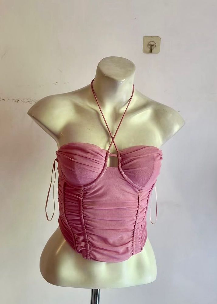 ZARA Pink Mesh Corset Top