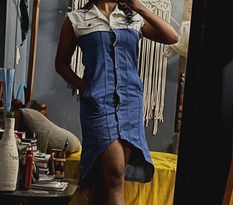 DNMX Denim Blue And White Dress