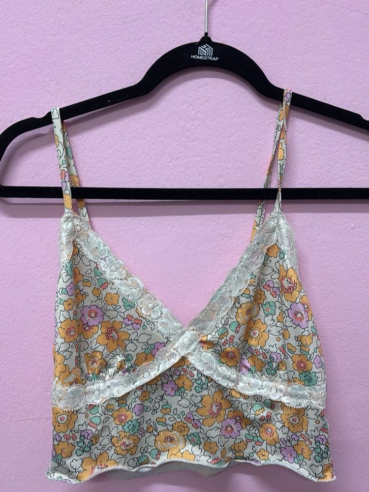 Floral Lace Trim Cami Top