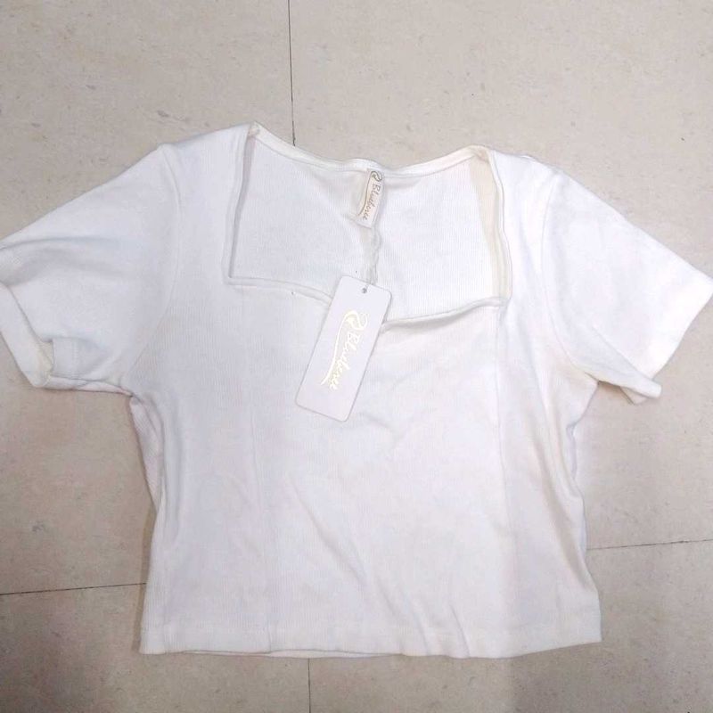 White Heart Neck T-Shirt
