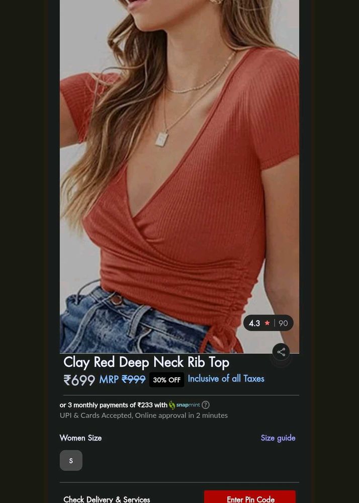 Clay Red Deep Neck Rib Top