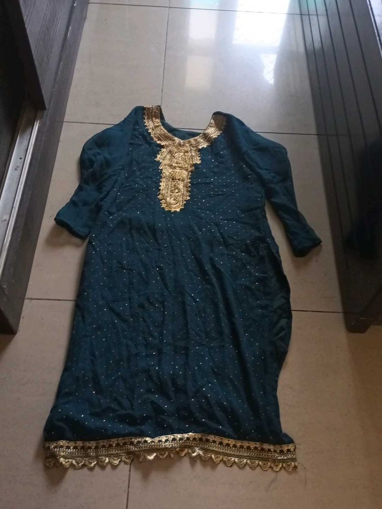 Beautiful Teal Kurta with Gold Embellishments