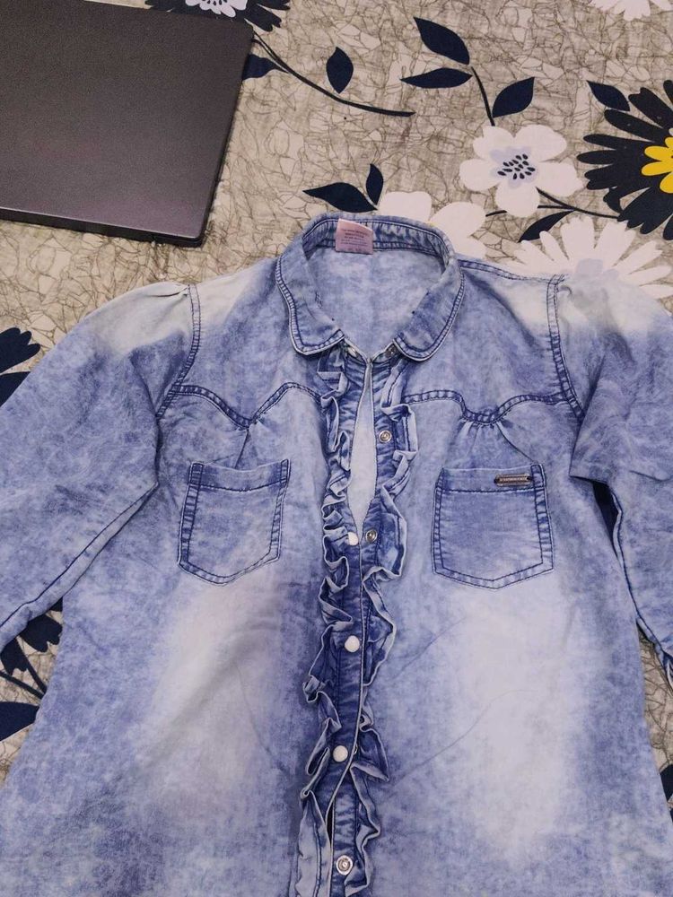 Stylish Ruffled Denim Shirt