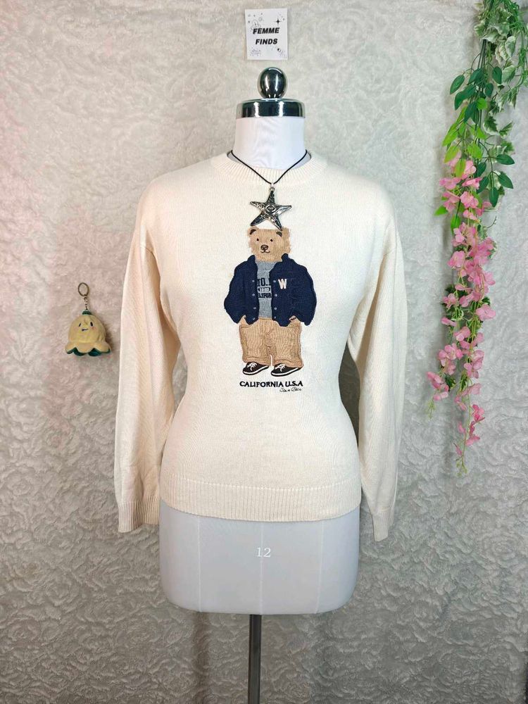 Cream Teddy Bear Knit Sweater