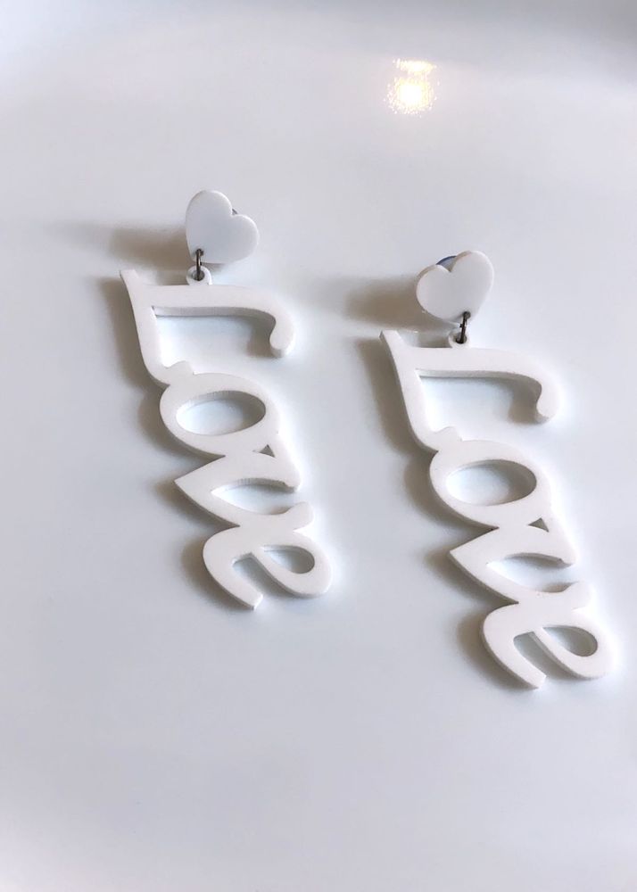 White 'Love' Drop Earrings