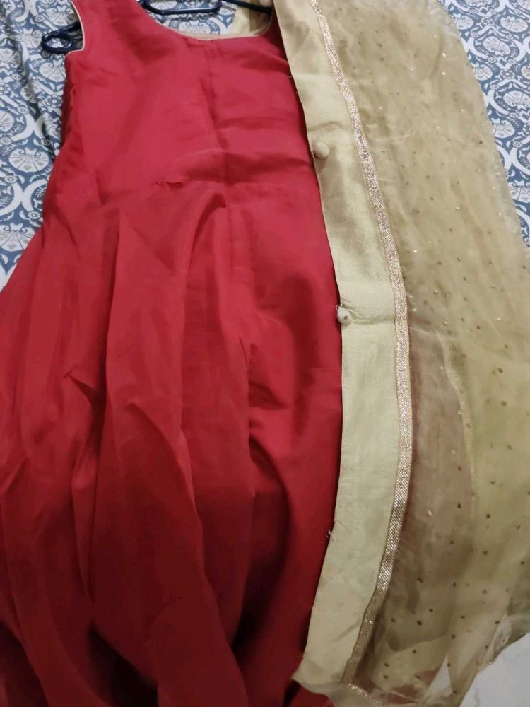 Anarkali Red suit with golden duppata