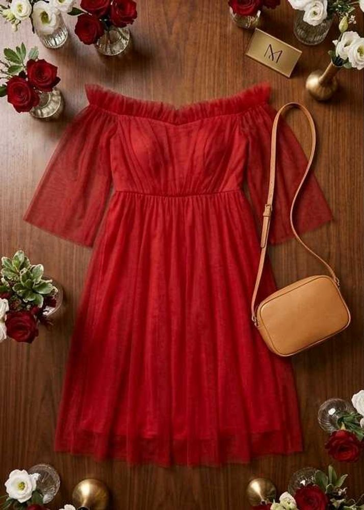 Chic Red Off-Shoulder Tulle Dress