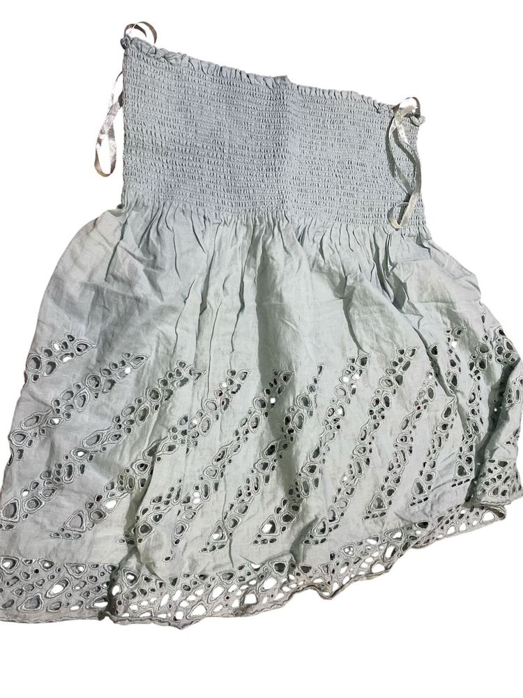 Light Blue Smocked Crop Top