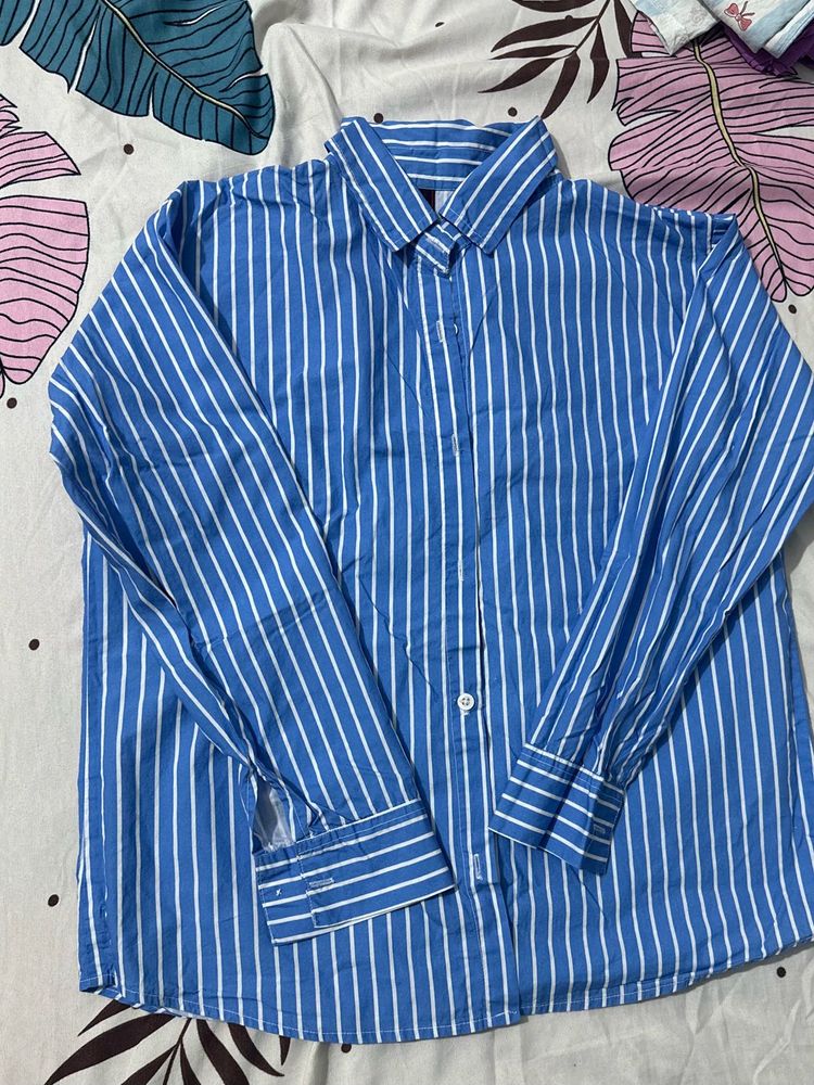 Blue Striped Button-Up Shirt