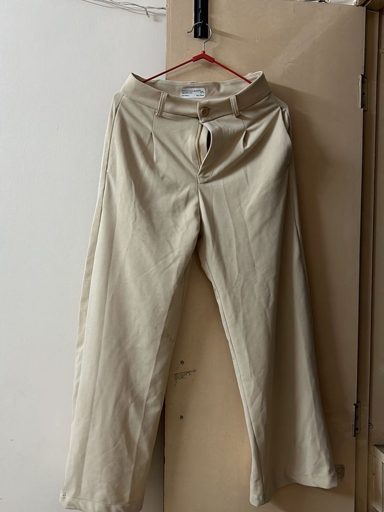 Beige Wide Leg Trousers
