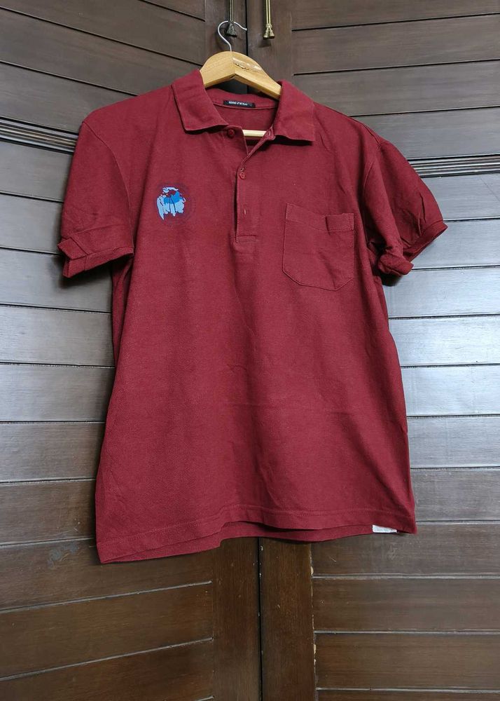 Unirex Men Red Cotton Mix Casual Polo Tshirt