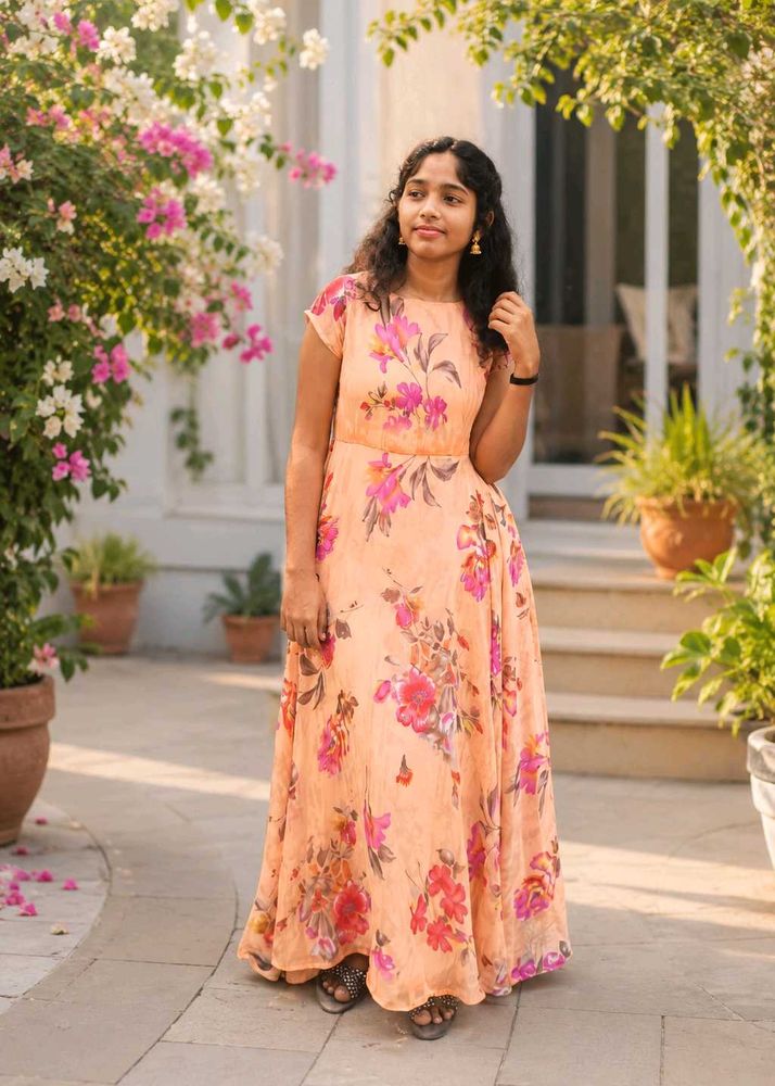Peach Floral Maxi Dress