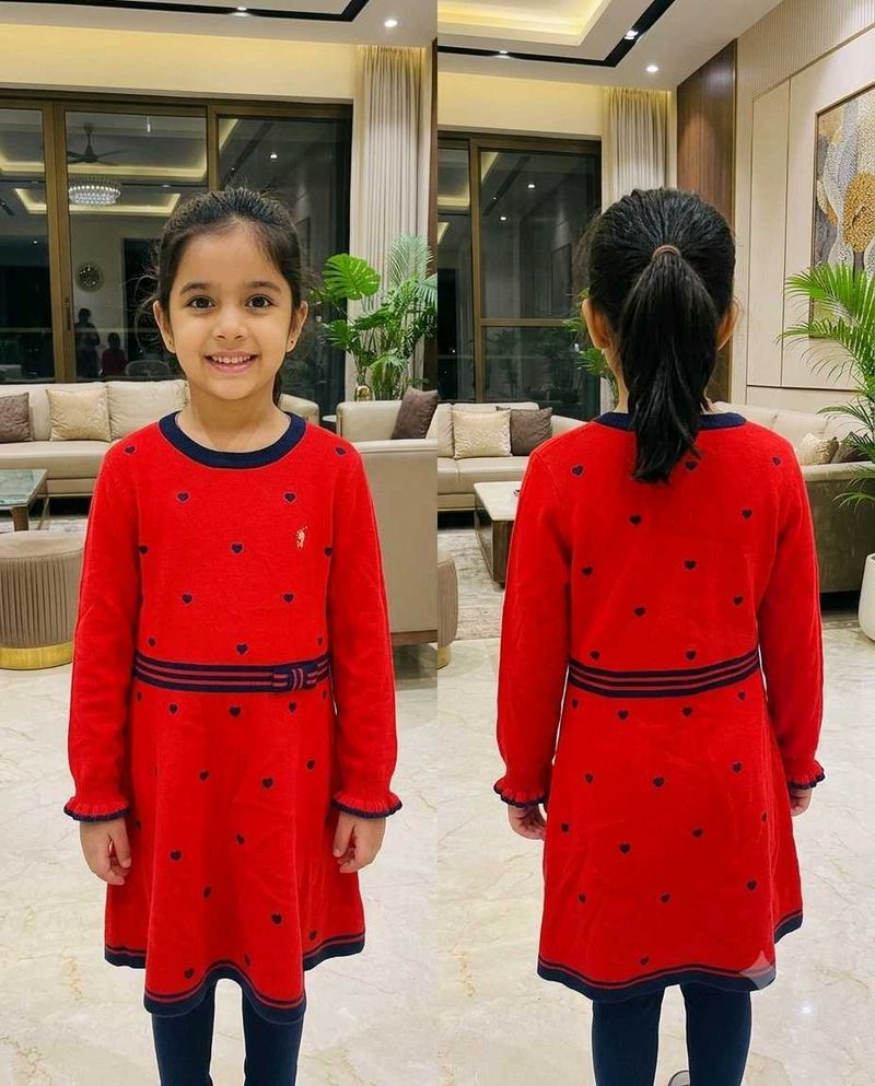 Polo Sport Girls Red Winter Knitted Dress / Frock
