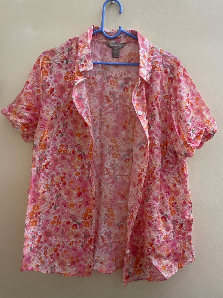 Sheer Floral Button-Up Shirt