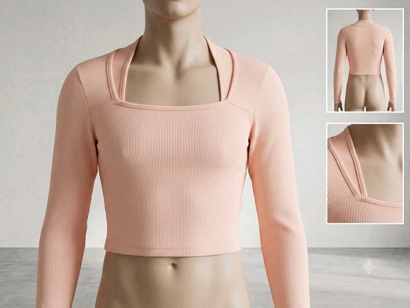 Ribbed Square Neck Long Sleeve Crop Top