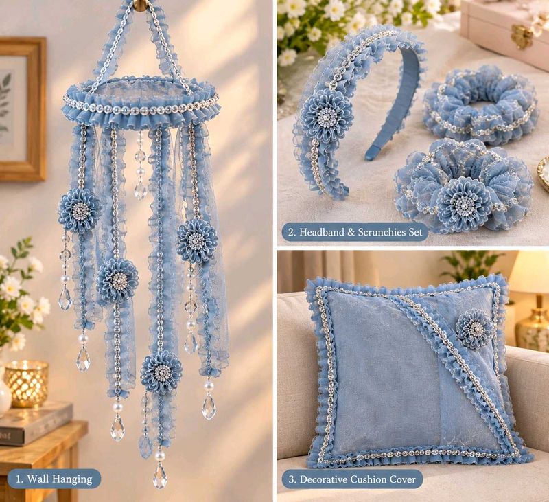 Elegant Sky Blue Net Dupatta with beautiful lace