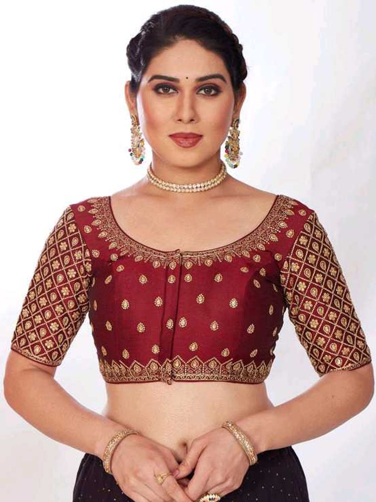 silk party wear blouse -Red and Maroon color Blous