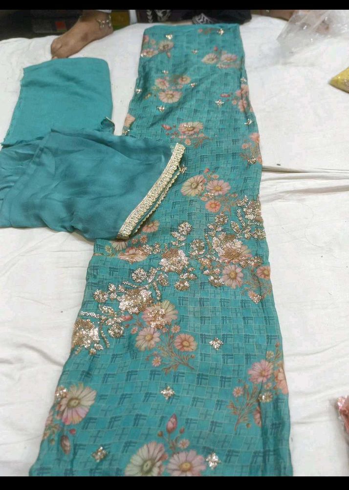 Teal Floral Kurta Set with Dupatta