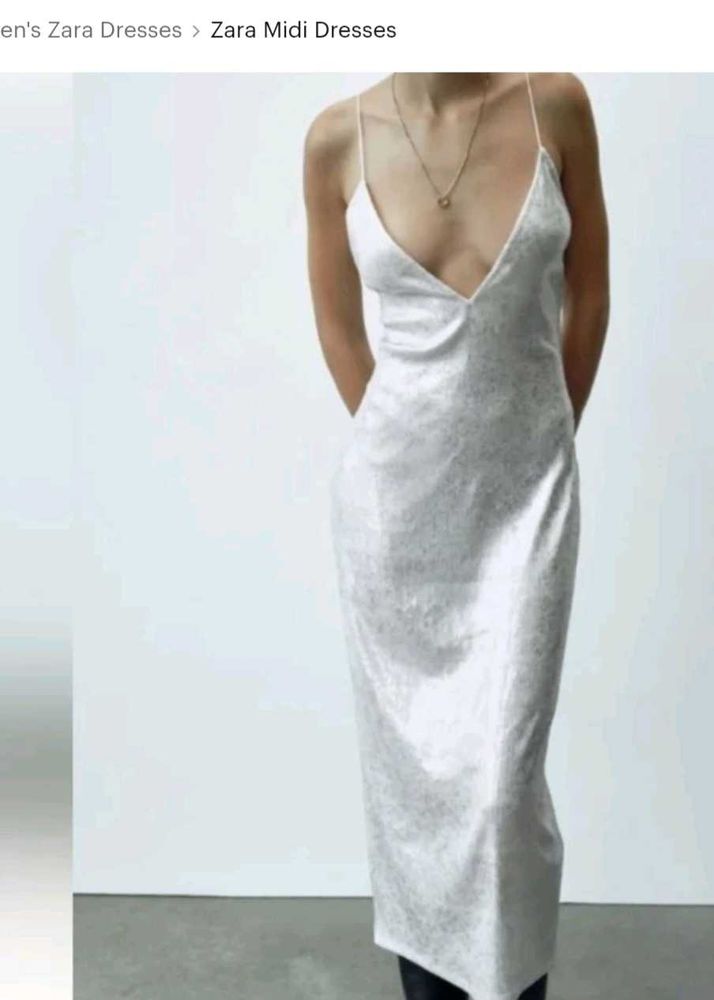 Zara White sequin Midi Slip Dress