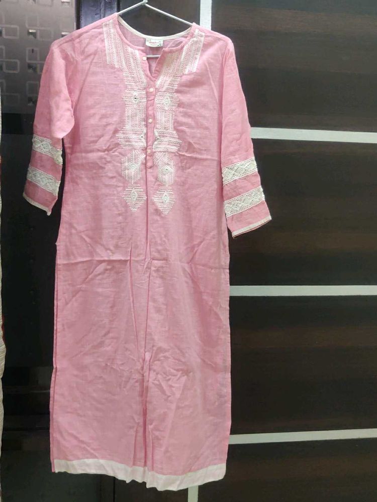 Sale-- Pink Embroidered Kurta