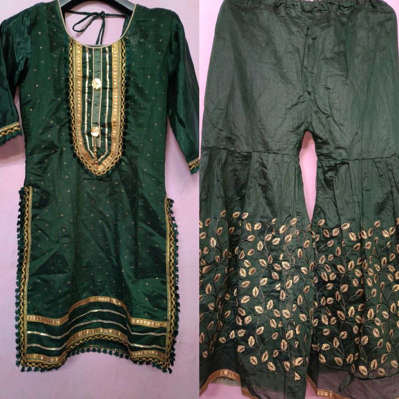 Elegant Green Kurta Set with Sharara 🌸💞