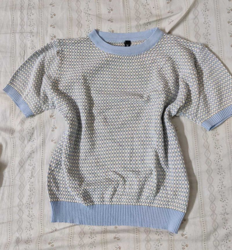 Light Blue Textured Knit Top