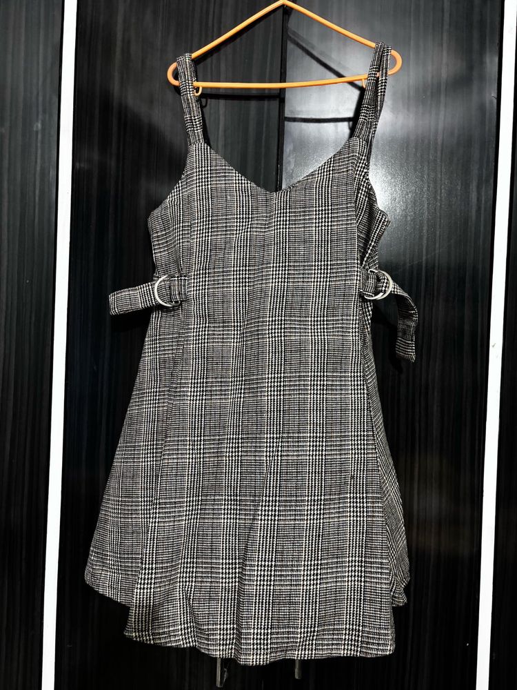 Plaid Strap Dress with Buckle Detail