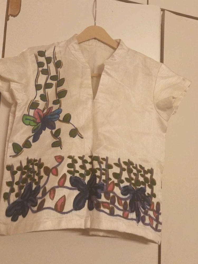 Hand-Painted Floral Kurta Top