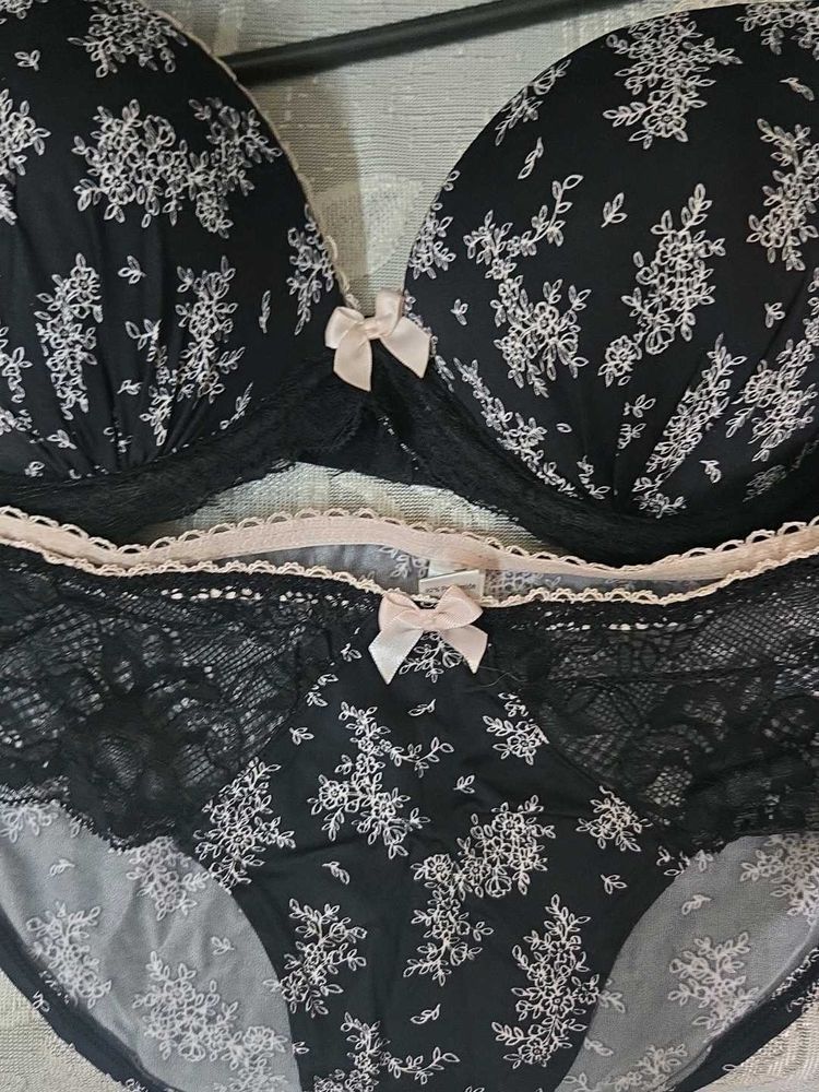 Black Floral Bra &amp; Panty Set