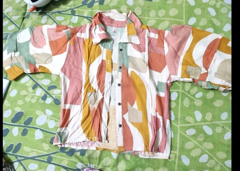 Colorful Abstract Print Button-Up Shirt