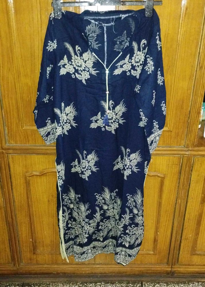 Navy Blue Floral Print Kurta
