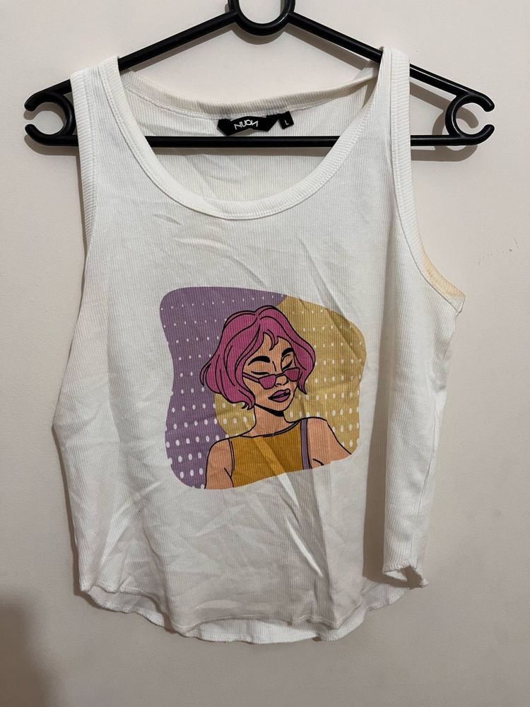 White Graphic Print Tank Top