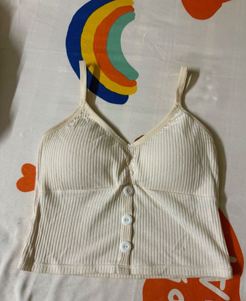 Cream Ribbed Button-Up Tank Top