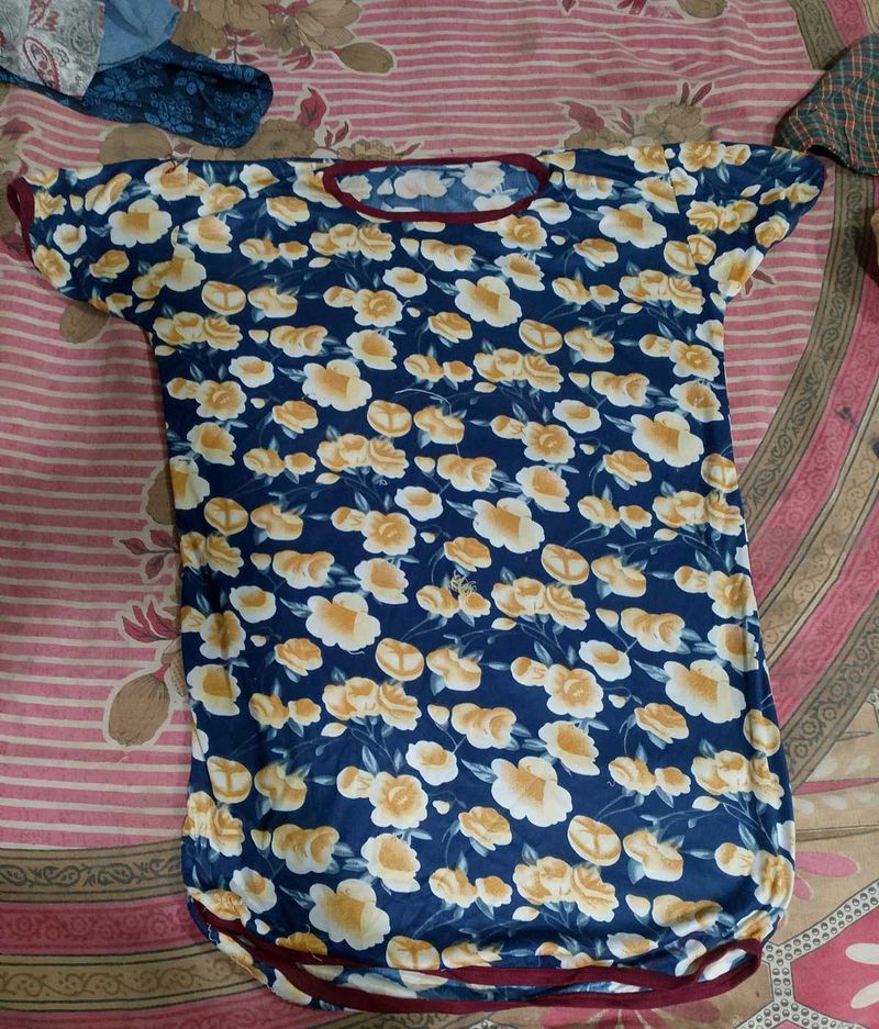 Blue Floral Print Tunic Top