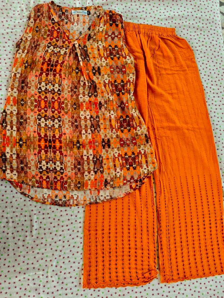 Vibrant Printed top  with mustard Pants