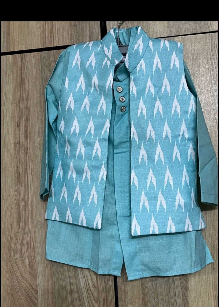 Stylish Blue Ethnic Kurta Set with Nehru Jacket