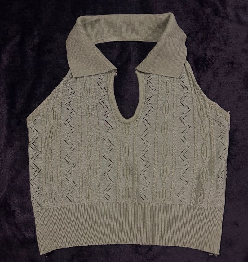 Olive Green Knit Halter Top
